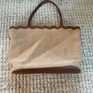 Reformation Woven Straw Tote with Brown Leather Trim - Classic Women’s Handbag